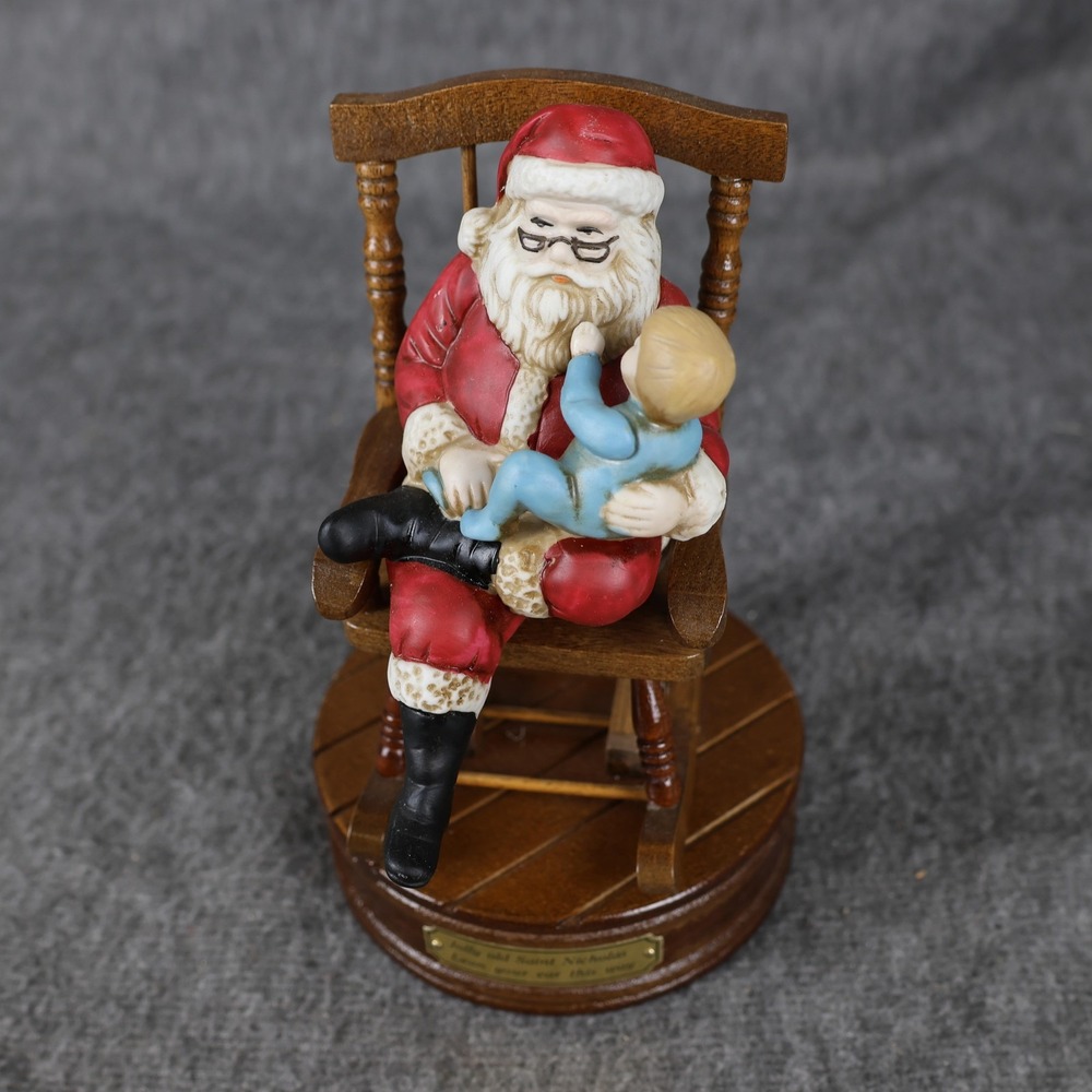 Vintage House Of Lloyd Santa Music Box Wood Rocking Chair Jolly Old St Nicholas